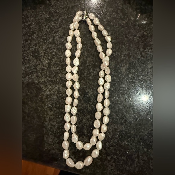 Double Strand of Brocade Freshwater Pearls Hand knotted Necklace Length 8” - Picture 9 of 10